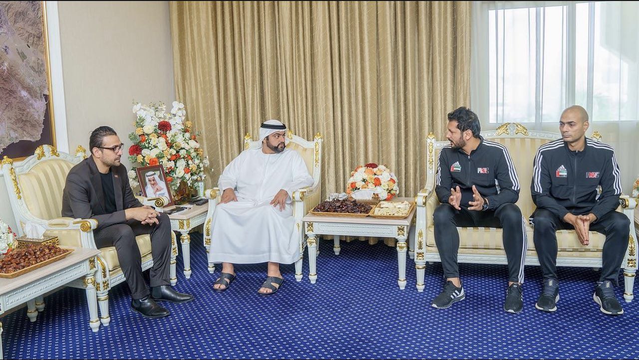 .The Crown Prince of Fujairah receives the players and delegation of the Taekwondo team participating in the Arab Championship in Egypt