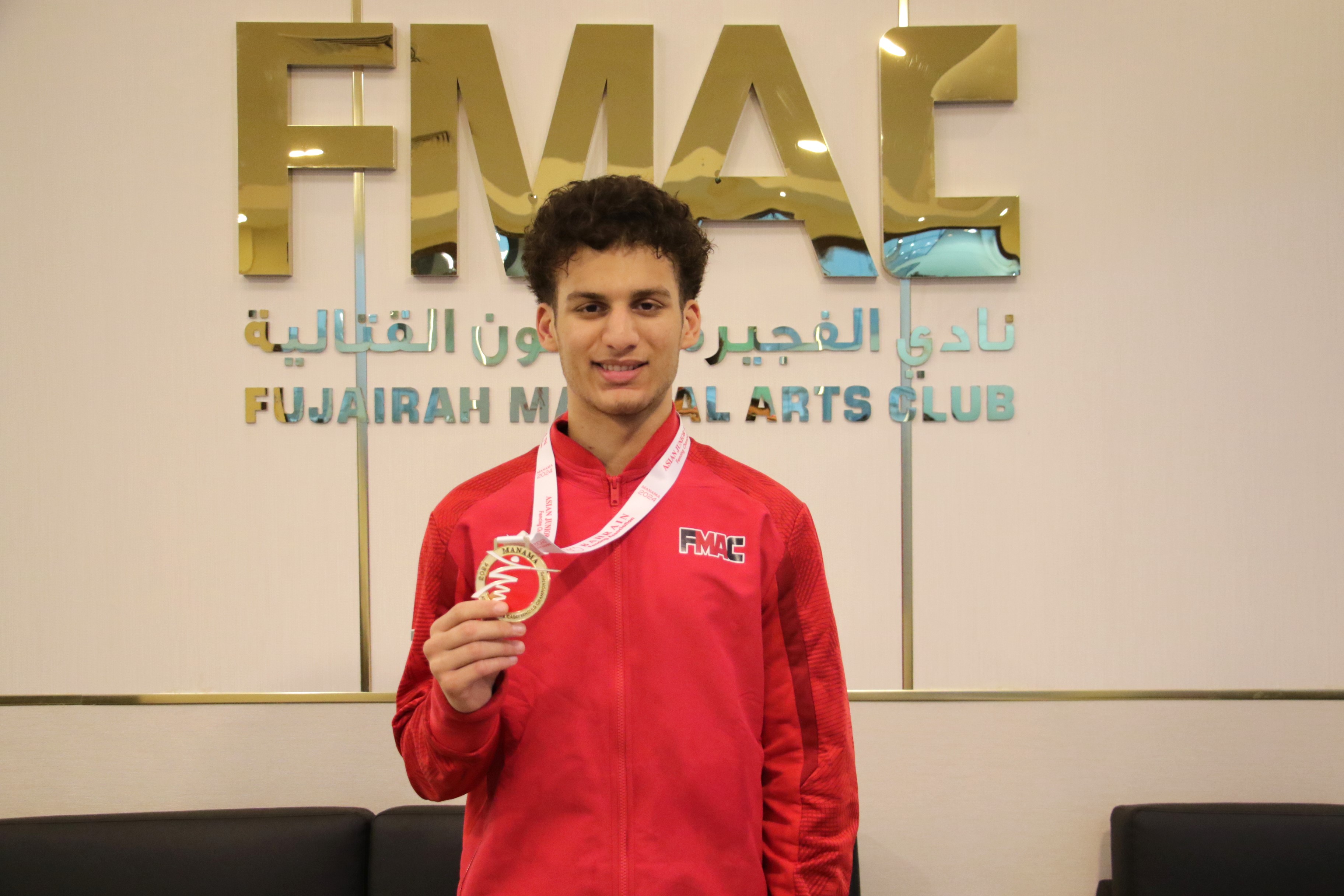 The arrival of the champion Fares Al Balushi, player of the national team and the Fujairah Martial Arts Club, the fencing team From the Asian Youth Championship under 17 years old and won the gold medal